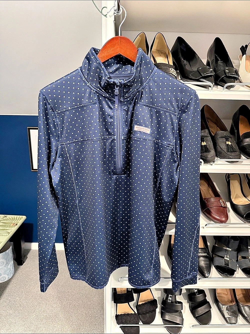 Vineyard Vines Performance Navy Quarter-Zip Polka Dot Shep Shirt